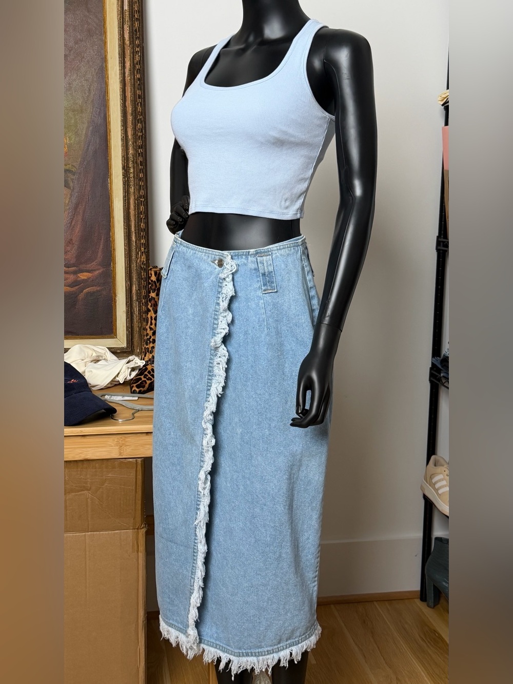 1980-1990 Baccini denim wrap skirt